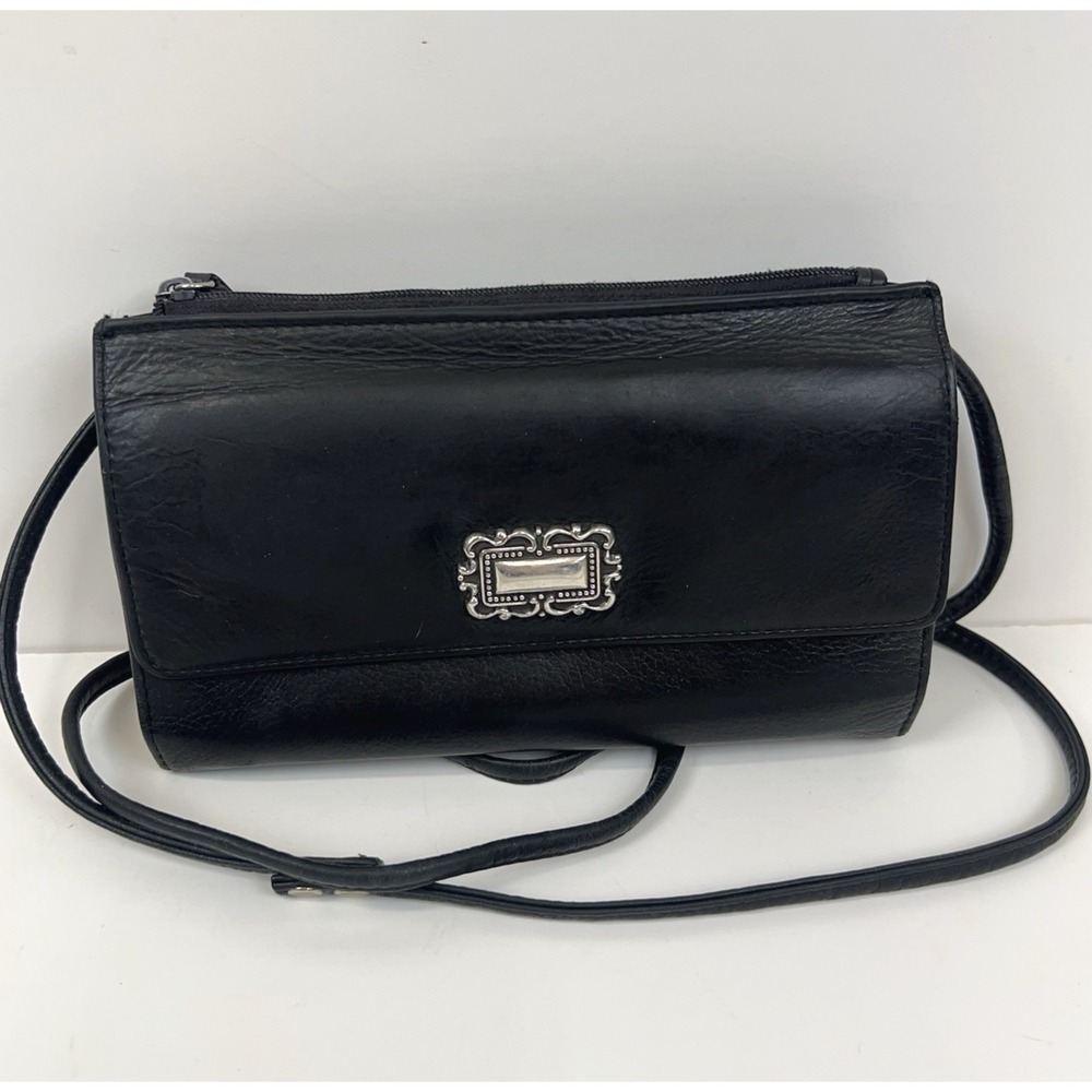 FOSSIL Leather Wallet Clutch Removable Crossbody Shoulder Strap Organizer Black